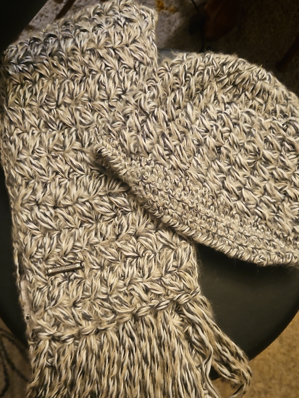 Harley-Davidson Beige and Black Marled Knit Beanie & Scarf Set